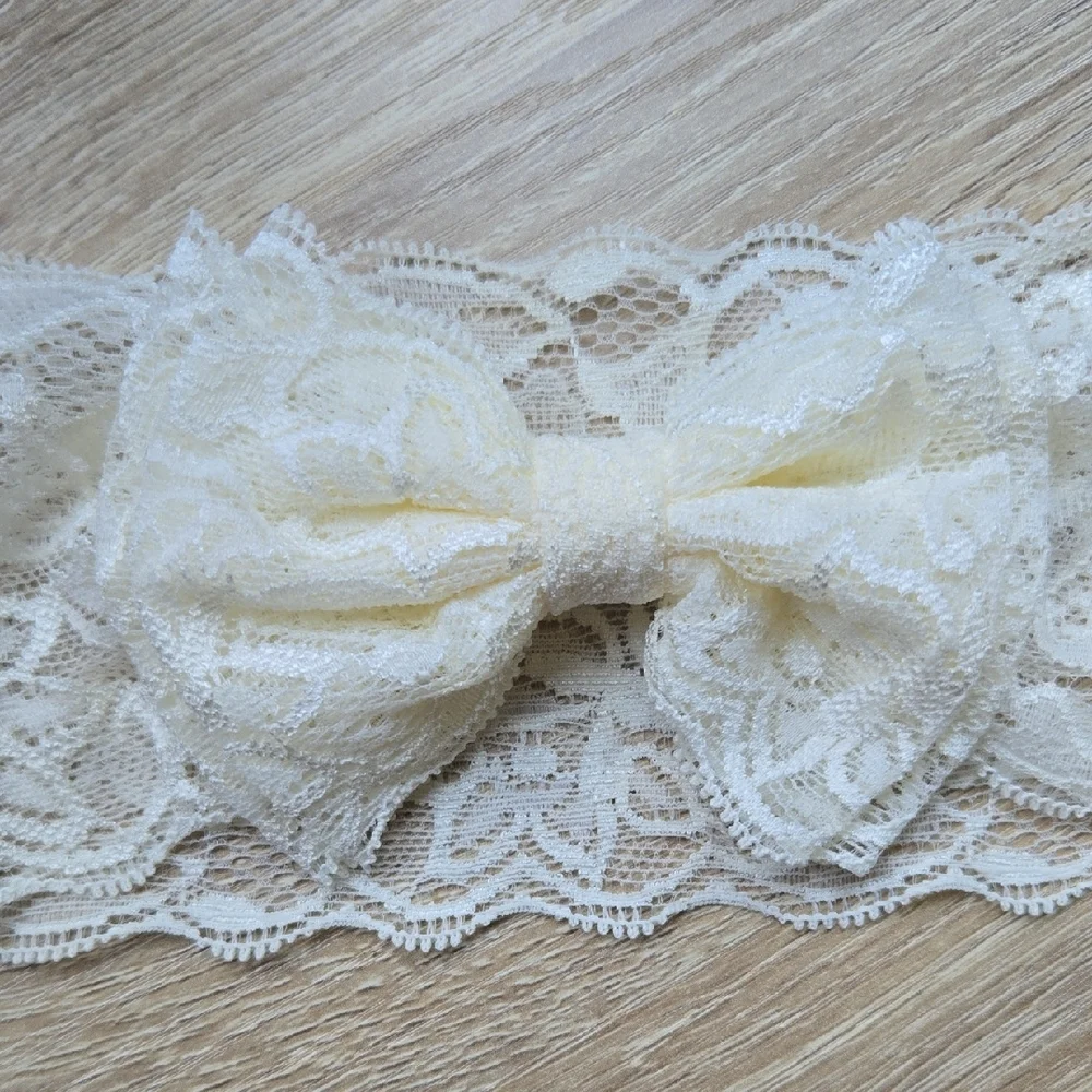 Baby Toddler Girl Lace Bow Headband Elastic Headwrap Stretchy Ivory Hair Band